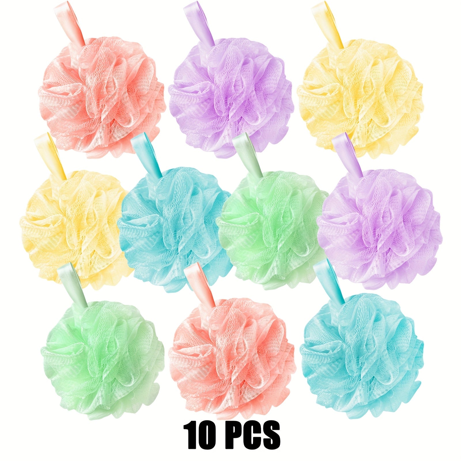 10pcs Shower Pouf Balls, Bath Sponge for Women & Men, Exfoliating Body Scrubber, Bathing Accessories