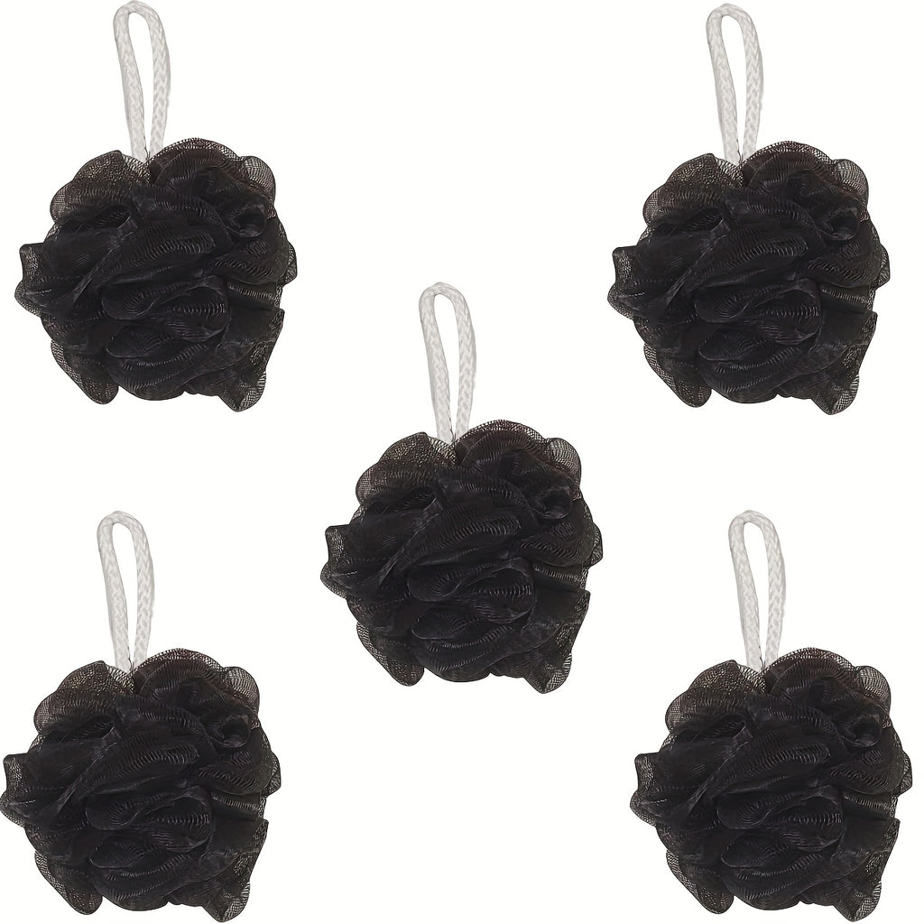 1/2/5pcs Shower Puff Black Bathtub Sponge Shower Ball Net Bulk Powder Puff, Shower Ball Body Washing Scrubber Exfoliating Bath Sponge Unisex Bath Tool