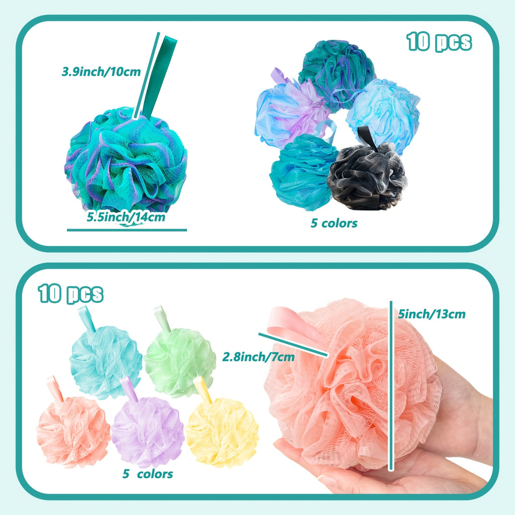10pcs Shower Pouf Balls, Bath Sponge for Women & Men, Exfoliating Body Scrubber, Bathing Accessories