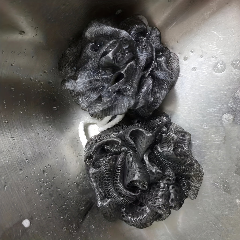 1/2/5pcs Shower Puff Black Bathtub Sponge Shower Ball Net Bulk Powder Puff, Shower Ball Body Washing Scrubber Exfoliating Bath Sponge Unisex Bath Tool